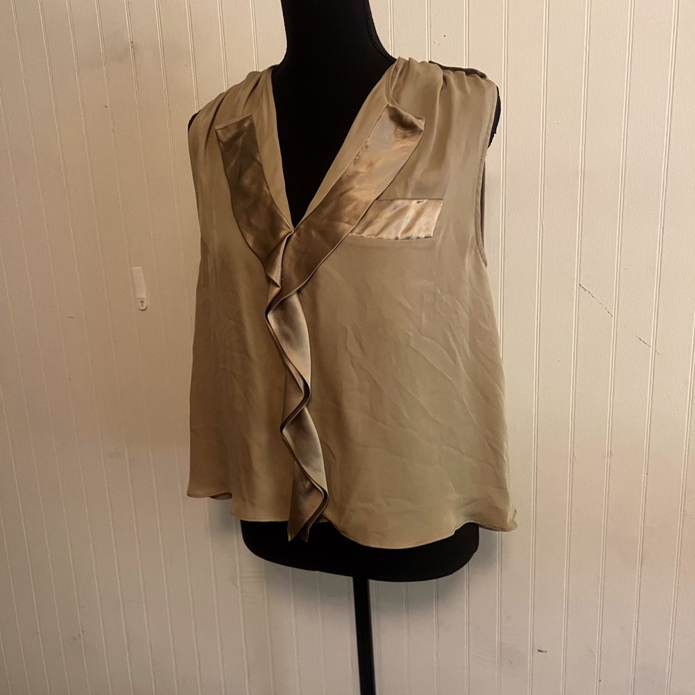 Malen Birger camel/tan ruffled sleeveless silk top